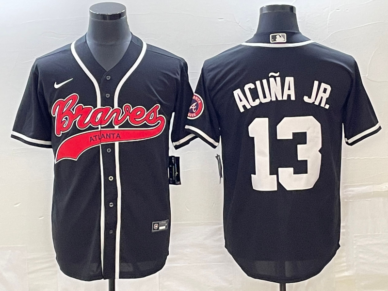 Men's Atlanta Braves #13 Ronald Acuña Jr. Black Cool Base Stitched Baseball Jersey Men's Atlanta Braves #13 Ronald Acuña Jr. Black Cool Base Stitched Baseball Jersey